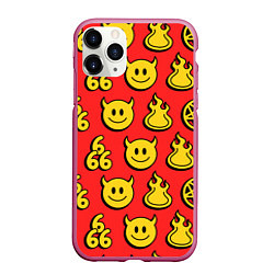 Чехол iPhone 11 Pro матовый 666 y2k emoji pattern, цвет: 3D-малиновый