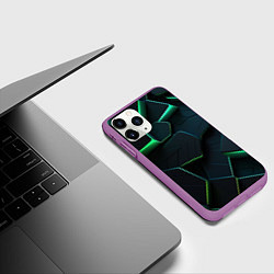 Чехол iPhone 11 Pro матовый Abstract dark green geometry style, цвет: 3D-фиолетовый — фото 2