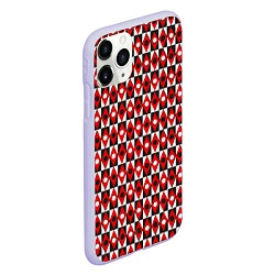 Чехол iPhone 11 Pro матовый Чёрно-белые ромбы и круги на красном фоне, цвет: 3D-светло-сиреневый — фото 2