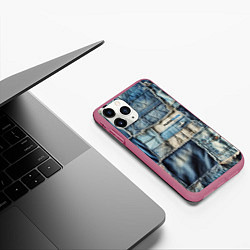 Чехол iPhone 11 Pro матовый Patchwork denim - vogue, цвет: 3D-малиновый — фото 2