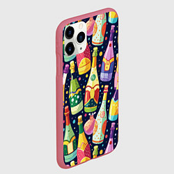 Чехол iPhone 11 Pro матовый Бутылки шампанского -вино водочный паттерн, цвет: 3D-малиновый — фото 2