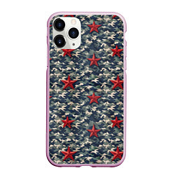 Чехол iPhone 11 Pro матовый Красные звезды на камуфляже, цвет: 3D-розовый