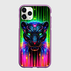 Чехол iPhone 11 Pro матовый Неоновая цифровая пантера, цвет: 3D-фиолетовый