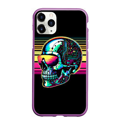 Чехол iPhone 11 Pro матовый Cyber skull - ai art fantasy, цвет: 3D-фиолетовый