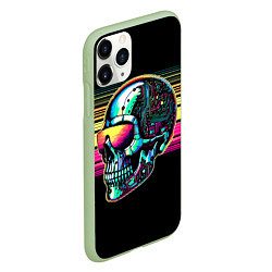 Чехол iPhone 11 Pro матовый Cyber skull - ai art fantasy, цвет: 3D-салатовый — фото 2