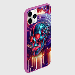 Чехол iPhone 11 Pro матовый Cyber art skull - steel metal, цвет: 3D-фиолетовый — фото 2