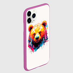 Чехол iPhone 11 Pro матовый Мишка в городе: голова медведя на фоне красочного, цвет: 3D-фиолетовый — фото 2