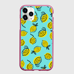 Чехол iPhone 11 Pro матовый Летние лимоны - паттерн, цвет: 3D-малиновый