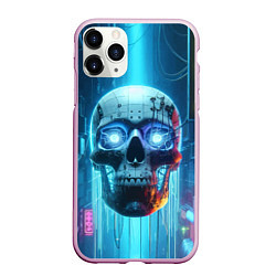 Чехол iPhone 11 Pro матовый Cyber skull - neon glow ai art, цвет: 3D-розовый