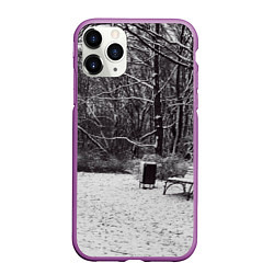 Чехол iPhone 11 Pro матовый Скамейка в заснеженном парке, цвет: 3D-фиолетовый