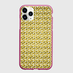 Чехол iPhone 11 Pro матовый Белые плюсики на жёлтом фоне, цвет: 3D-малиновый
