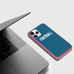 Чехол iPhone 11 Pro матовый Синий с белым полосатый узор с надписью футбол, цвет: 3D-малиновый — фото 2