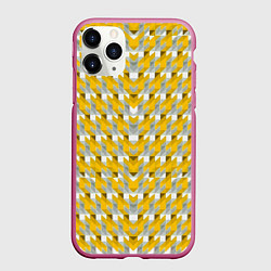 Чехол iPhone 11 Pro матовый Жёлто-белый паттерн, цвет: 3D-малиновый