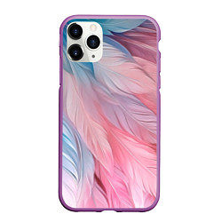 Чехол iPhone 11 Pro матовый Пастельно-голубые и розовые перья, цвет: 3D-фиолетовый