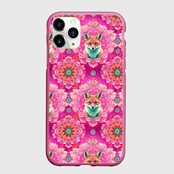 Чехол iPhone 11 Pro матовый Лисица и паттерн, цвет: 3D-малиновый