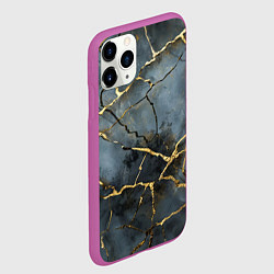 Чехол iPhone 11 Pro матовый Золотые линии на серо-голубом фоне, цвет: 3D-фиолетовый — фото 2