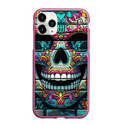 Чехол iPhone 11 Pro матовый Cool skull - graffiti ai art, цвет: 3D-малиновый