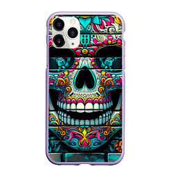 Чехол iPhone 11 Pro матовый Cool skull - graffiti ai art, цвет: 3D-светло-сиреневый