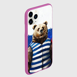 Чехол iPhone 11 Pro матовый Медведь и флаг России, цвет: 3D-фиолетовый — фото 2