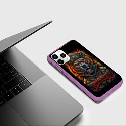 Чехол iPhone 11 Pro матовый Русский медведь солдат, цвет: 3D-фиолетовый — фото 2