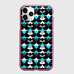 Чехол iPhone 11 Pro матовый Синий с черным и белым геометрический узор, цвет: 3D-малиновый