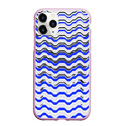 Чехол iPhone 11 Pro матовый Black and blue stripes on a white background, цвет: 3D-розовый