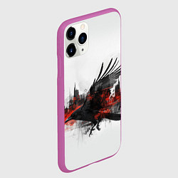 Чехол iPhone 11 Pro матовый Силуэт черного ворона и города, цвет: 3D-фиолетовый — фото 2