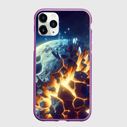 Чехол iPhone 11 Pro матовый Взрыв планеты - космос от нейросети, цвет: 3D-фиолетовый