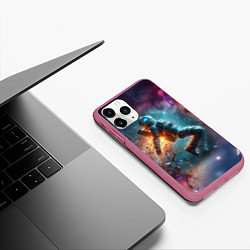 Чехол iPhone 11 Pro матовый Космонавт в открытом космосе - нейросеть, цвет: 3D-малиновый — фото 2