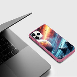 Чехол iPhone 11 Pro матовый Объемный космос и планеты, цвет: 3D-малиновый — фото 2