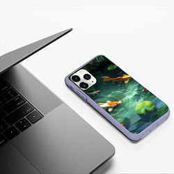 Чехол iPhone 11 Pro матовый Рыбки Кои плавают в пруду, цвет: 3D-светло-сиреневый — фото 2