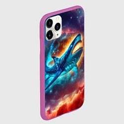 Чехол iPhone 11 Pro матовый Космическая неоновая акула - нейросеть, цвет: 3D-фиолетовый — фото 2