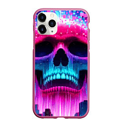 Чехол iPhone 11 Pro матовый Pixel skull blast brain - cyber city ai art, цвет: 3D-малиновый