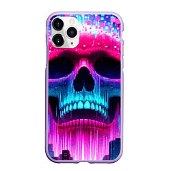 Чехол iPhone 11 Pro матовый Pixel skull blast brain - cyber city ai art, цвет: 3D-светло-сиреневый