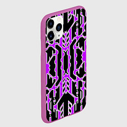 Чехол iPhone 11 Pro матовый Техно фиолетовые линии с белой обводкой на чёрном, цвет: 3D-фиолетовый — фото 2