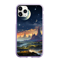 Чехол iPhone 11 Pro матовый Космический фантазийный мир на другой планете, цвет: 3D-светло-сиреневый