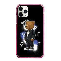 Чехол iPhone 11 Pro матовый Жених - медведь, цвет: 3D-малиновый