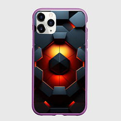 Чехол iPhone 11 Pro матовый Конструкция из объемных оранжевых плит, цвет: 3D-фиолетовый