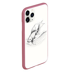 Чехол iPhone 11 Pro матовый Рыба лайн арт стиль, цвет: 3D-малиновый — фото 2