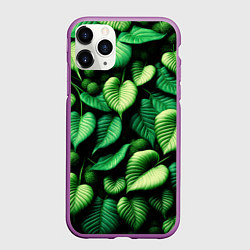 Чехол iPhone 11 Pro матовый Зеленые листья и мох, цвет: 3D-фиолетовый
