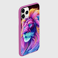 Чехол iPhone 11 Pro матовый Космический неоновый лев - нейросеть фантазия, цвет: 3D-фиолетовый — фото 2