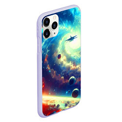 Чехол iPhone 11 Pro матовый Полёт к далёкой галактике - нейросеть, цвет: 3D-светло-сиреневый — фото 2