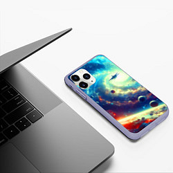 Чехол iPhone 11 Pro матовый Полёт к далёкой галактике - нейросеть, цвет: 3D-светло-сиреневый — фото 2