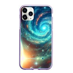 Чехол iPhone 11 Pro матовый Неоновая далёкая галактика - нейросеть, цвет: 3D-светло-сиреневый