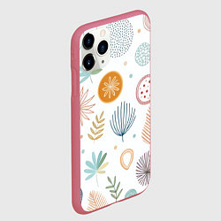 Чехол iPhone 11 Pro матовый Листья и узоры, цвет: 3D-малиновый — фото 2