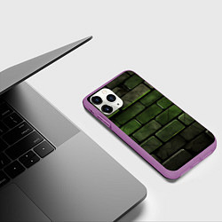 Чехол iPhone 11 Pro матовый Зеленые неоновые кирпичи, цвет: 3D-фиолетовый — фото 2