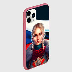 Чехол iPhone 11 Pro матовый Блондинка с косами - флаг России, цвет: 3D-малиновый — фото 2