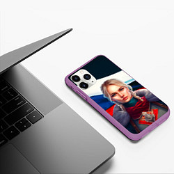 Чехол iPhone 11 Pro матовый Блондинка с косами - флаг России, цвет: 3D-фиолетовый — фото 2