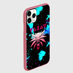 Чехол iPhone 11 Pro матовый Ведьмак неоновые краски лого, цвет: 3D-малиновый — фото 2