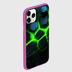 Чехол iPhone 11 Pro матовый Зеленый неон и разлом плит, цвет: 3D-фиолетовый — фото 2